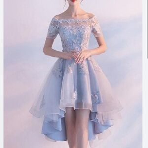 Elegant Blue Lace Off-Shoulder Dress